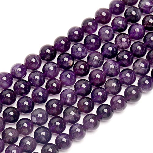 70PCS Natural 8MM Healing Gemstone, Amethyst Energy Stone Round Loose Beads, Semi-Precious Crystal Beads with Free Elastic String for Jewelry Making DIY - color: Amethyst