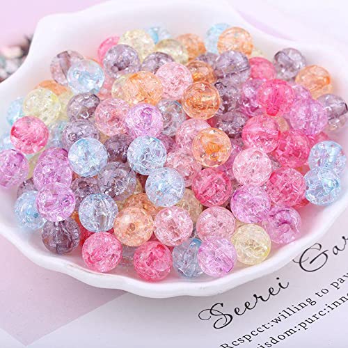 100pcs 12mm Colorful Crystal Crackle Beads for Jewelry Making Acrylic Round Lampwork Beads Bubble Bead for Bracelet Making DIY Necklace Craft Charm Christmas Ornament Gifts