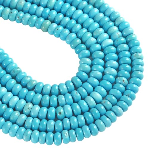 76pcs 5x8mm Natural Stone Blue Turquoise Rondelle Spacer Loose Beads Abacus Disk Stone Round Loose Gemstone Beads for Jewelry Making DIY Bracelet Necklace - color: Blue Turquoise, size: 5x8mm Abacus Disk