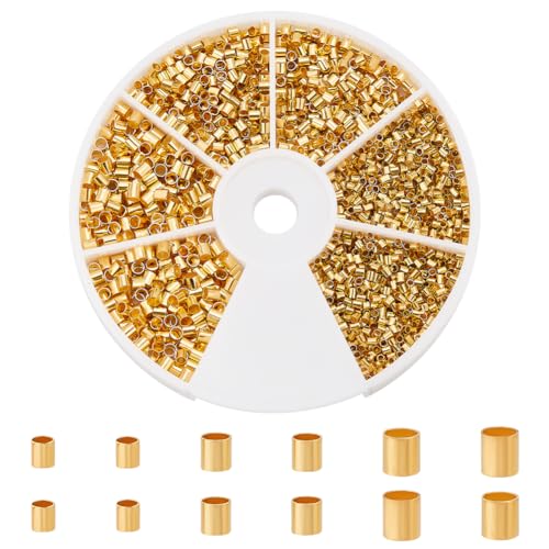 PH PandaHall 3000 Pcs 3 Sizes Brass Tube Crimp Beads Cord End Caps Diameter 1.5mm 2mm 2.5mm for Bracelet Neckalce Jewelry Making Golden - color: Golden, size: 3 Sizes-Diameter 1.5~2.5mm