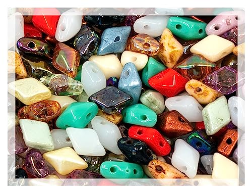 160+ pcs DIAMONDUO glass two-hole beads rhombus gemduo, approx. 0.2 x 0.3 inches (5x8mm), 0.88oz = 25 g, Color Mix - color: DiamonDuo Mix