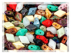 160+ pcs DIAMONDUO glass two-hole beads rhombus gemduo, approx. 0.2 x 0.3 inches (5x8mm), 0.88oz = 25 g, Color Mix - color: DiamonDuo Mix