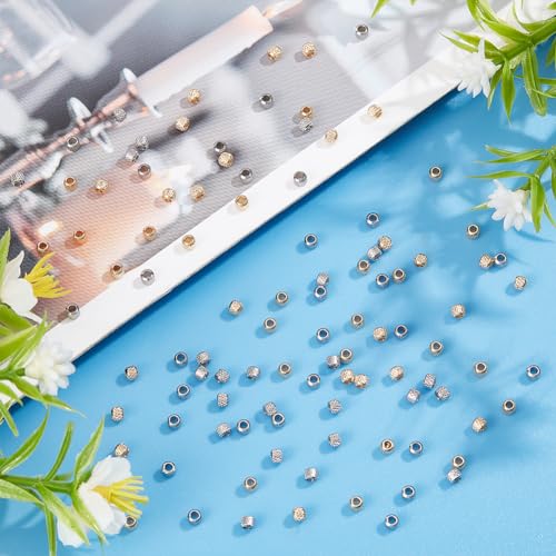 UNICRAFTALE 100Pcs 2 Colors Stainless Steel Rondelle Beads Golden Texture Spacer Beads Metal Stopper Loose Bead Rondelle Seamed Beads for DIY Bracelet Necklaces Jewelry Making - color: Golden and Stainless Steel Color