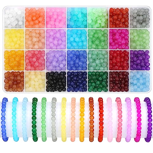 shynek 1400 Pieces 6mm Round Glass Beads for Jewelry Making, 28 Colors Crystal Beads for Bracelets Jewelry Making and DIY Crafts(Solid Color) - color: Solid Color