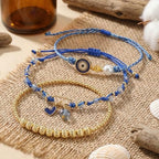 Evil Eye Heart Charm Stackable String Rope Colorful Beaded Bracelets Set For Women, Boho Handmade Adjustable Protection Lucky Gold Jewelry, Daily Party Friendship Gift - color: Blue