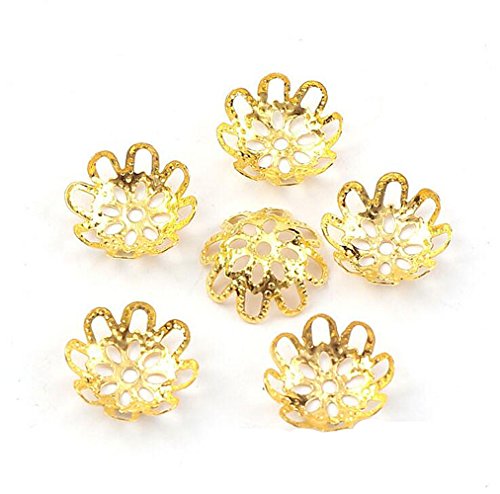 500PCS 10mm Gold Tone Flower Bead Caps Hollow Flower Bead Caps for Jewelry Making (Gold) - color: gold