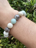 GAF TREASURES Grade A ++ Gemstone Round Bead Adjustable Bracelet 10mm, Genuine Crystal Bead Bracelet, Gift for Men & Women - color: Amazonite Mixed