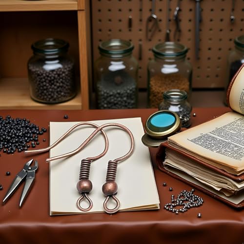 100Pcs Red Copper Earring Hooks Hypo-allergenic Ear Wires Fish Hooks with Ball and Coil Earring Wires Jewelry Findings for DIY Parts Supplies(20 * 17mm)