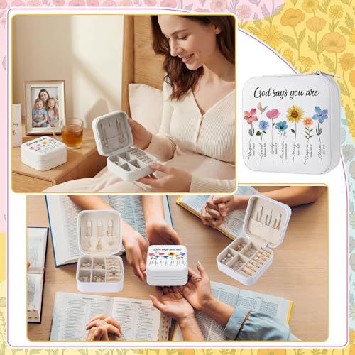 Kacctyen 12 Pieces Mini Travel Gift Jewelry Case Bulk God Says You Are Gifts for Women Christian with Flowers Mother's Day Church Gift for Secretary Day Birthday Inspirational Leather Jewelry Case - color: Bible