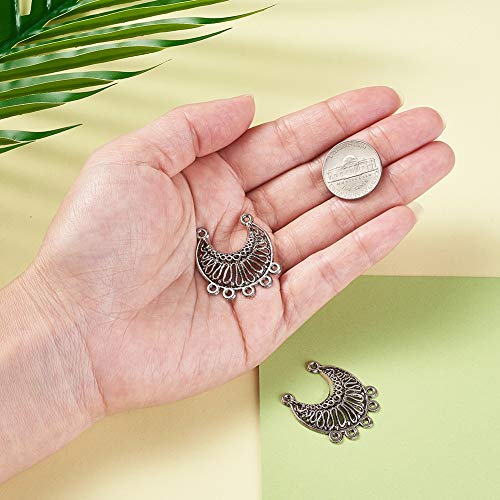 Mega Pet 10pcs Antique Silver Hollow New Moon Charm Links with 5 Holes Tibetan Style Chandelier Component Connectors 31x28mm for Jewelry Findings Bracelet Necklace Making - color: Antique Silver, Moon
