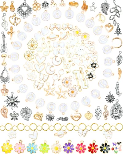 FIVEIZERO 216PCS Bracelet Charms for Jewelry Making – Assorted Gold & Silver Metal Enamel Pendants with Jump Rings for Necklaces, Earrings, & DIY Jewelry Crafts(White) - color: White