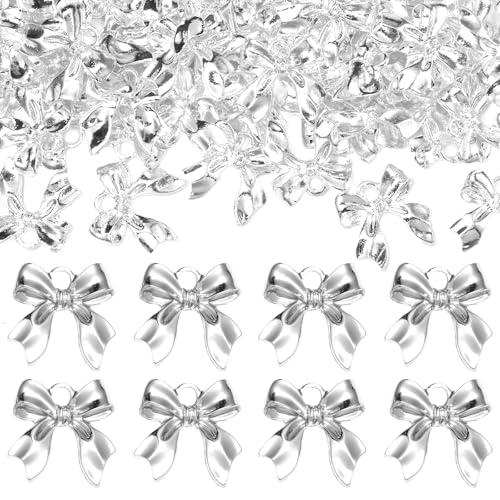 60 Pcs Alloy Silver Bow Bowknot Charms, Silver Bow Tie Pendant Charms Bulk for Jewelry, Bowknot Pendants Earring Charm Necklace Bracelets DIY Crafts Supplies - color: Set-1