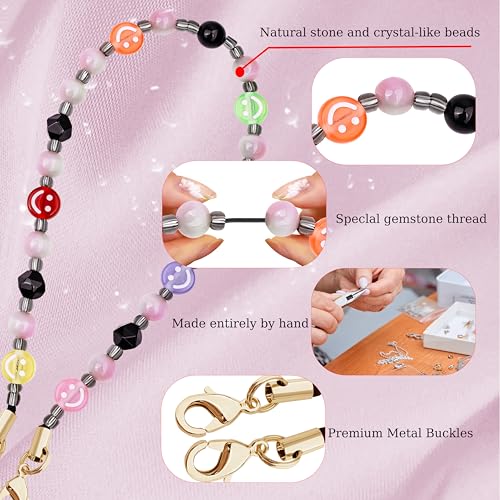 Marble Beaded Phone Wrist Strap,Detachable Phone Bracelet Strap with Tether Tab,Hands-Free Wristlet Strap (Colorful Smiley Face) - color: Colorful Smiley Face
