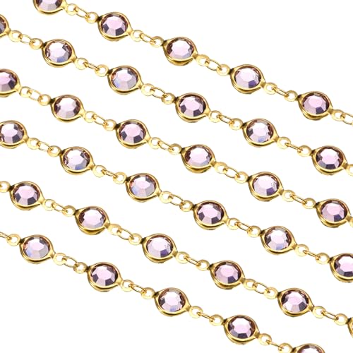uxcell 2 Yards Purple Rhinestone Chain Bulk with Gold Plated Brass Chain for Jewelry Making Craft DIY Bracelet, Necklace, Glass, Shoes, Clothes Decoration (1 Yard for Each Piece) - color: Purple Gold