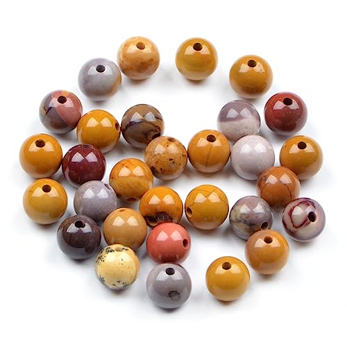 AD Beads Natural semi Precious Gemstone 10mm Round Loose Beads Big Hole 2mm Sized 30pcs (Mookaite Jasper) - color: Mookaite Jasper