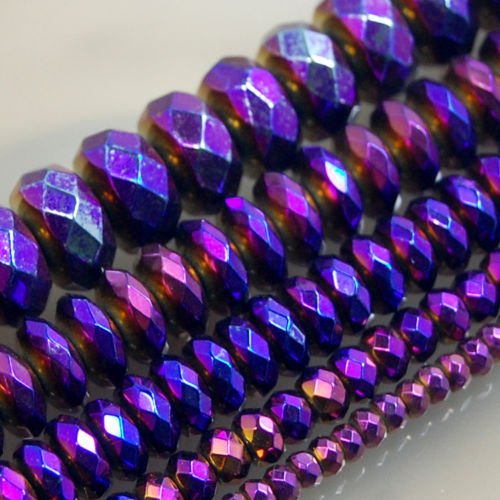 AD Beads Hematite Gemstone Smooth or Faceted Rondelle Spacer Beads 16" 3mm 4mm 6mm 8mm 10mm (2x4mm, Metallic Purple (42 Faceted)) - color: Metallic Purple (42 Faceted), size: 2x4mm