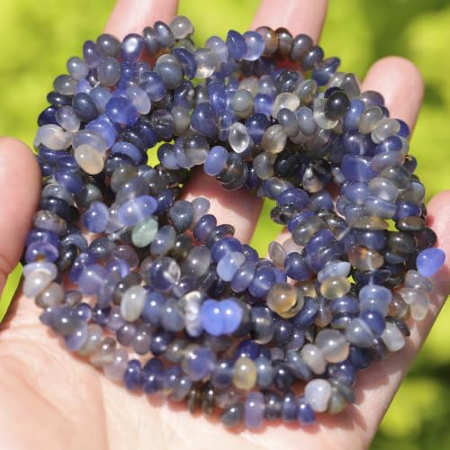 400pcs Natural Chip Stone Beads for Jewelry Making Blue Agate 5-8mm Irregular Gemstones Healing Crystal Loose Rocks Bead Hole Drilled for Ring Earrings Necklace Bracelet Making DIY Art Crafts - color: Blue Agate(2 Strands-62")