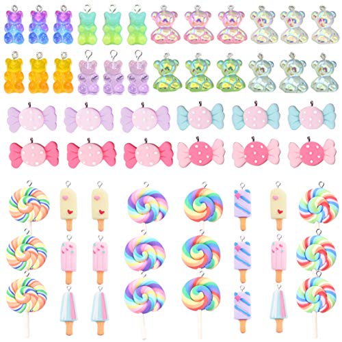 ZOCONE Colorful Candy Pendant Charm, Cute Resin Charms for Jewelry Making Keychains Necklace Bracelet Earrings, Resin Supplies for DIY Crafts Decoration - color: Mixed 60Pcs