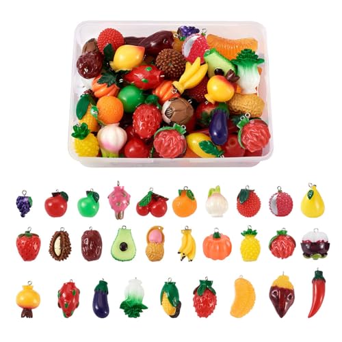 Cheriswelry Cup Cake Resin Pendants Lovely Food Sweet Dessert Dangle Charms Links Hanging Ornament with Metal Loop Fruit Pendants for Key Chains Bracelet Necklace Jewelry Making - color: Mixed Color Fruit