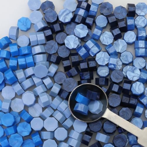 Sealling Wax Atopbb 250Pcs Blue Mix Sealing Wax Beads for WaxSeal Stamp, Blue WaxSeal Beads Set with 5 Colors Perfect for Gift Sealing, Letter WaxSealing (250, Blue Mix) - color: Blue Mix