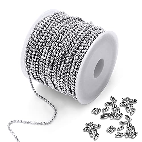 Cadikez Stainless Steel Ball Bead Chain [2.4mm/50Feet] Chains Spool with 30 PCS Connectors Supplies for Jewelry Making - color: Stainless Steel, size: 2.4mm