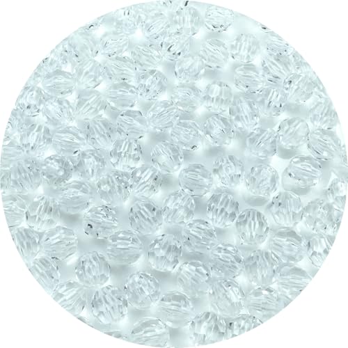 200pcs 10mm Acrylic Round Faceted Beads Colorful Crystal Plastic Spacer Beads Loose Beads for DIY Craft Making Necklace Bracelet Earring Wind Chimes(Transparent) - color: Transparent, size: 10mm