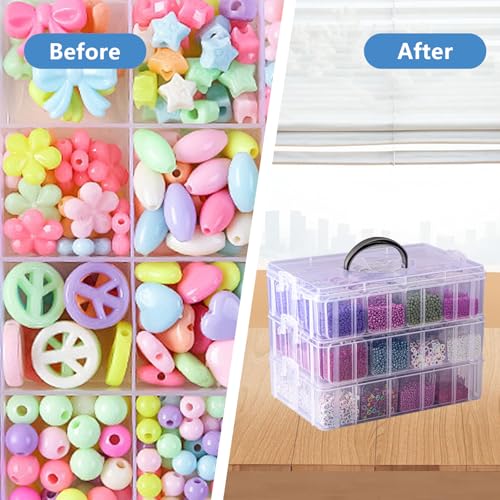 VTG Bead Organizer Box, 84 Pcs Small Organizers, 3-Tier Bead Storage Containers Portable Organizer and Storage Box Stackable Plastic Cases for Bracelet Making DIY Jewelry Nail Charms - style: 3 Tier