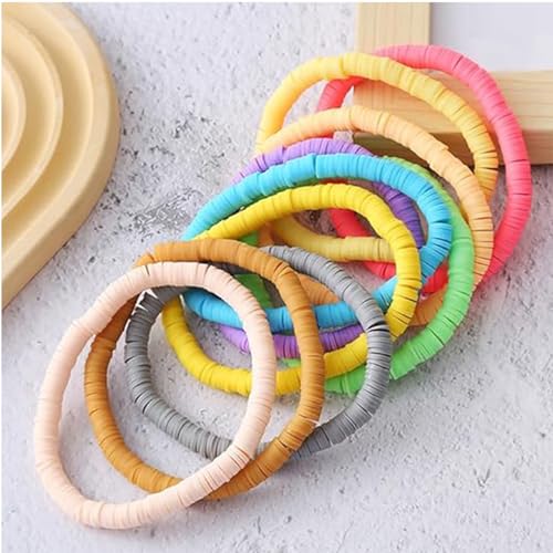 Bohemian Stackable Heishi Vinyl Clay Disc Colorful Beaded Elastic Bracelet Summer Beach Surfer Stacking Stretch Bangle Friendship Handmade Jewelry for Women