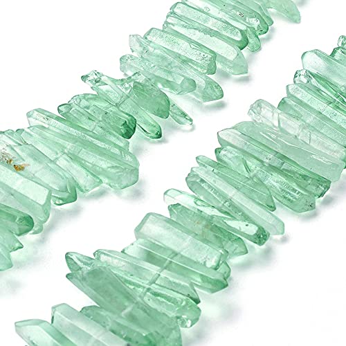 FASHEWELRY 1 Strand Natural Quartz Crystal Points Loose Beads Pale Green Flat Heishi Gemstone Loose Beads for DIY Jewelry Making - color: Pale Green