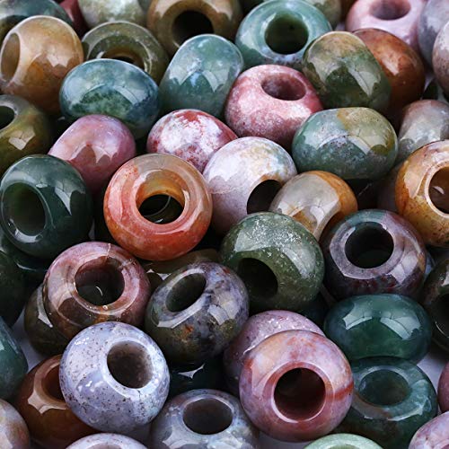 TUMBEELLUWA Natural Gemstone Beads for Jewelry Making, Rondelle Large Hole Loose Beads Pack of 15,Indian Agate(8x14 mm) - color: #1-Multicolor