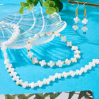 50 Pcs Shell Cross Beads 8mm Gemstone Cross Beads Small Cross Crucifix Crystal Stone Beads for Easter Holiday Bracelet Necklace Jewelry Making - color: Floral White-Shell