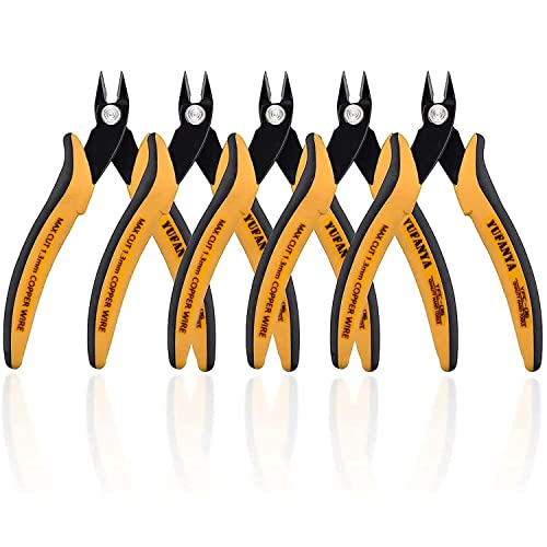 YUFANYA 5PCS Flush Cutters,Wire Cutters for Side Cut,Nut Cut with Softy Anti-Slip Handle and Internal Spring Wire Clippers,Heat Treated Carbon Steel Made Snippers(Yellow& Black), 5Pack - size: 5 Pack