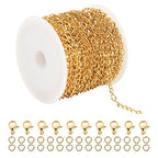 UMAOKANG 32.8 Feet Gold Chains for Jewelry Making, 316 Stainless Steel Extender Chain Links for Necklace Bracelet Making with 10pcs Lobster Clasps and 30pcs Jump Rings - color: Gold Twist