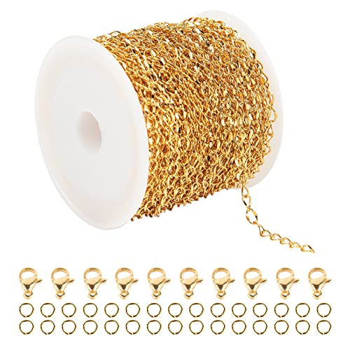 UMAOKANG 32.8 Feet Gold Chains for Jewelry Making, 316 Stainless Steel Extender Chain Links for Necklace Bracelet Making with 10pcs Lobster Clasps and 30pcs Jump Rings - color: Gold Twist