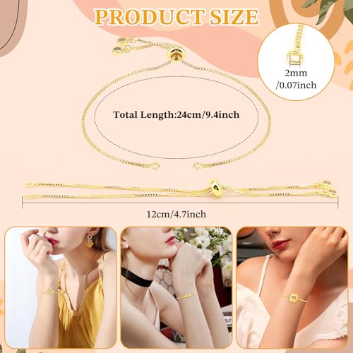 4pcs Adjustable Slider Bracelet for Jewelry Making, Bracelet Extender Chains with Rhinestones Ends Slider Extender Chains for Women DIY Bracelets Jewelry Craft Supplies(18K Gold)