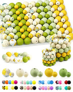 100PCS FIVEIZERO Silicone Beads for Keychain Making, 9mm & 15mm Yellow Green Mixed 5 Colors Silicone Focal Beads for Bracelets, Beadable Pens and DIY Crafts - color: Yellow Green