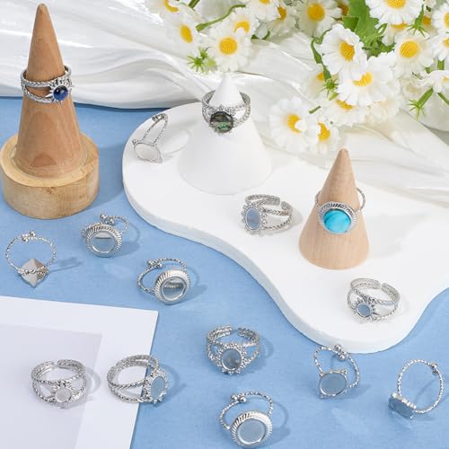 SUNNYCLUE 1 Box 16Pcs 4 Style Stainless Steel Ring Bezels Blank Cabochon Rings Silver Metal Adjustable Open Finger Ring Base Tray Component with Round Pad for Jewelry Making Rings DIY Crafts Women - style: Ring 1