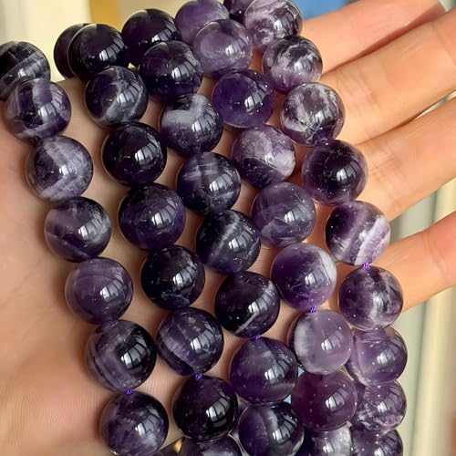 MJDCB Natural Dreamy Amethyst Beads Round Stone Beads DIY Loose Beads for Jewelry Making Beads 15" (14mm) - color: Dreamy Amethyst, size: 14mm