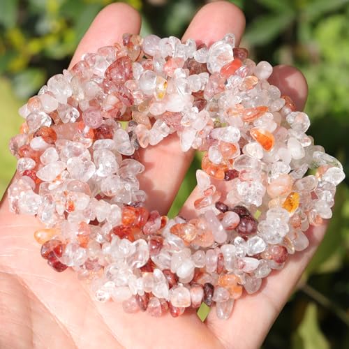 400pcs Natural Chip Stone Beads for Jewelry Making Red Hematoid 5-8mm Irregular Gemstones Healing Crystal Loose Rocks Bead Hole Drilled for Ring Earrings Necklace Bracelet Making DIY Art Crafts - color: Red Hematoid (2 Strands-62")
