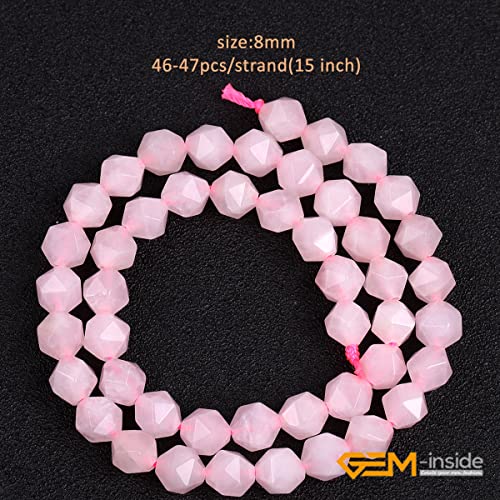 GEM-Inside Natural 8mm Pink Rose Quartz Gemstone Loose Beads Faceted Cambay Crystal Energy Stone Power for Jewelry Making 15" - color: Pink Rose Quartz, size: 8mm
