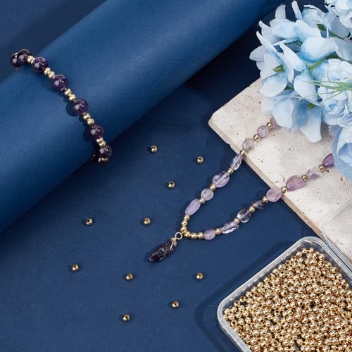 BENECREAT 600Pcs Real 24K Gold Plated Stainless Steel Spacer Beads, Round Spacers Beads, 1.5mm Hole Metal Smooth Bead for DIY Bracelet Necklace Jewelry Crafts Making - size: Hole: 1.5mm