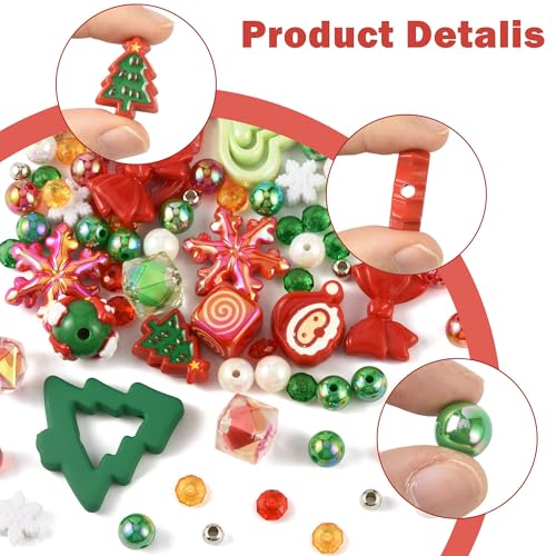100Pcs Christmas Acrylic Beads for Jewelry Making, 19 Styles Xmas Tree Snowflake Bowknot Heart Santa Claus Loose Spacer Beads for Bracelets Necklaces Earrings Making and Crafting - color: Xmas- 100 pcs