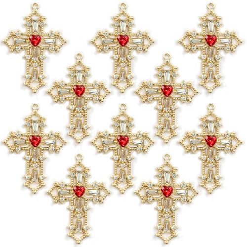 Zirconia Crystal Rhinestone Cross Charms for Jewelry Making Bracelet Necklace Choke Earring Pendant Key Chain Craft Supplies DIY Accessories - color: B_10Pcs