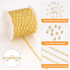 5 Meters Gold Plated Chain for Jewelry Making Stainless Steel Link Chains Bulk on Spool with Jump Rings Lobster Clasps - color: Gold