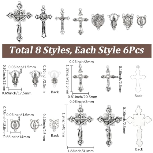 SUNNYCLUE 1 Box 48Pcs Rosary Charm Cross Charms Antique Silver Oval Chandelier Component Links Easter Tibetan Style Alloy Crosses Crucifix Pendants for Jewelry Making Necklace Bracelet Women DIY Craft - style: Rosary Charm 2