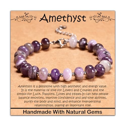 Natural Healing Gemstone Bracelet Handmade Yoga Stretch Elastic Bracelet Stress Relief Crystal Jewelry for Men and Women - color: Amethyst (Love Guardian), size: 5x8