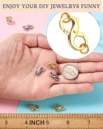 Dailyacc S925 Double Opening Lobster Clasp Sterling Silver and Gold Necklace Bracelet Extender Clasps and Closures for DIY Jewelry - color: Gold 3Pcs, size: 13mm × 7mm