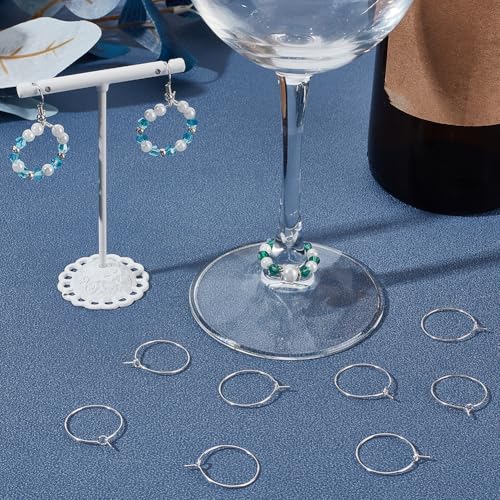 Beebeecraft 1 Box 100Pcs Hoop Ear Wires 316 Stainless Steel Earring Round Loops Findings Wine Glass Charm Rings for Beading Jewelry Making 20mm - color: Silver, size: 20mm