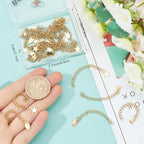 Beebeecraft 1 Box 30Pcs Gold Extender Chains 304 Stainless Steel Chain Extension with Heart Star Oval Charms Bracelet End Curb Chain Extenders for Jewelry Making Bracelets Supplies DIY Craft (58~68mm) - color: Gold-mix Flat