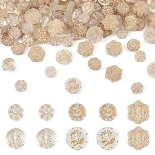 Beadthoven 100pcs Vintage Acrylic Beads Gold Plating Daisy Sunflower Beads Bohemian Frosted Acrylic Flat Round Flower Beads Spacers Imitation Czech beads for Bracelet Lanyard Jewelry Making DIY Crafts - color: Flower Forsted Multicolor